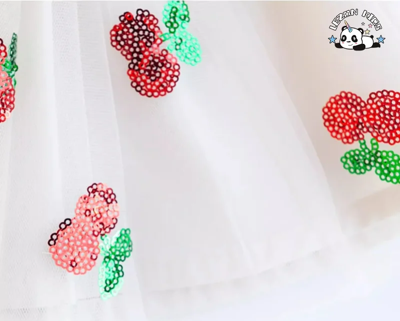 LEZONKIDS - Customizable Comfortable Breathable Sequin Cherry Embroidery Baby Girls Cherry Tutu Skirt